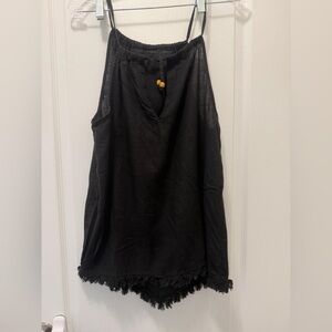 Black Denim Fringe-Hem Spaghetti Strap Top